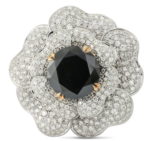 Fancy Black Diamond Flower Ring